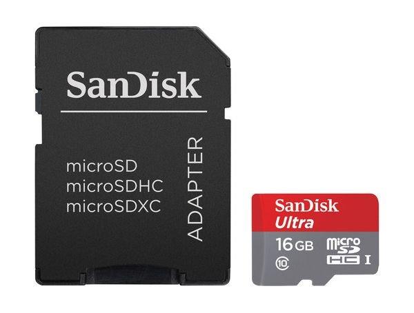SanDisk Ultra Android UHS-I 16GB MicroSD 80Mb/s Class 10 Card with Adapter