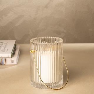 Buy Fancy glass candle holder white 10. 5x10. 5x15 cm in Kuwait