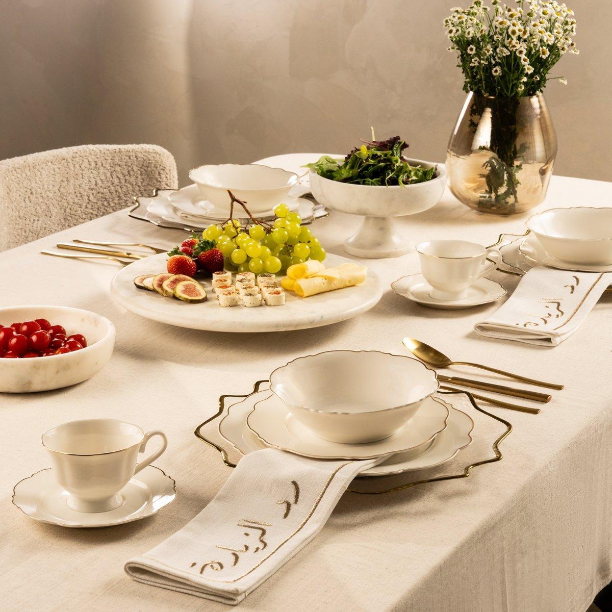 Buy Jasmine shaped dinner set 30pcs white/gold in Kuwait