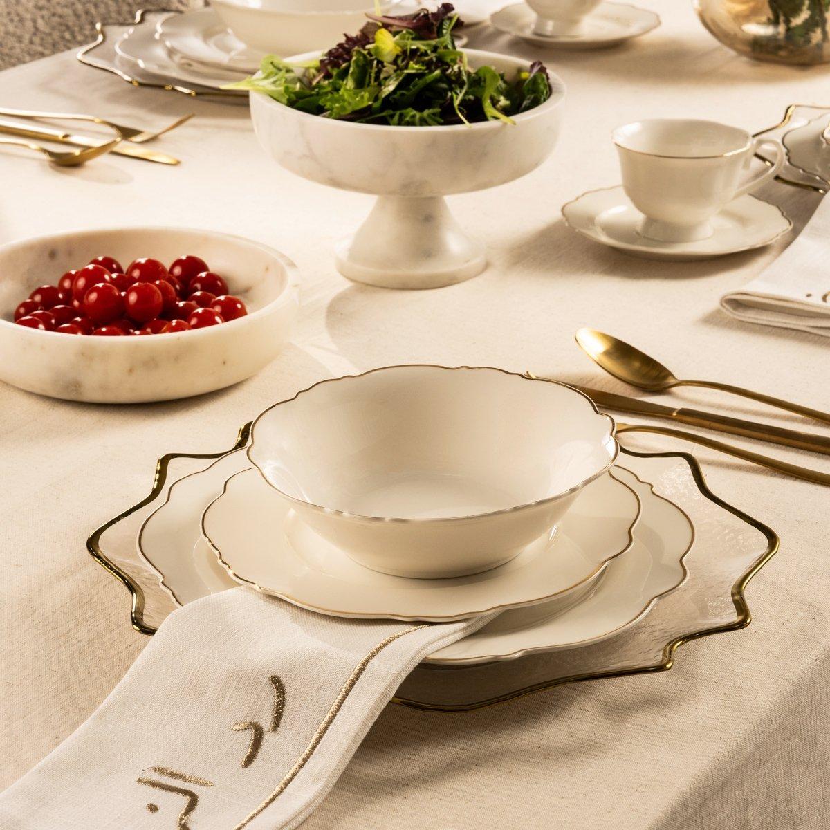 طقم عشاء على شكل ياسمين 30 قطعة أبيض/ذهبي