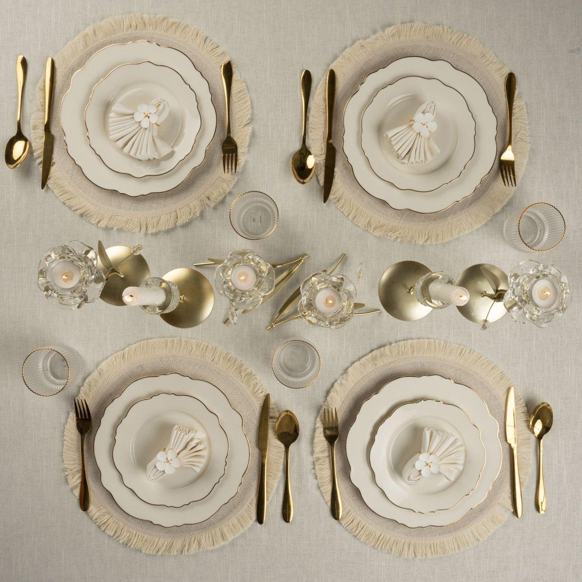 طقم عشاء على شكل ياسمين 30 قطعة أبيض/ذهبي
