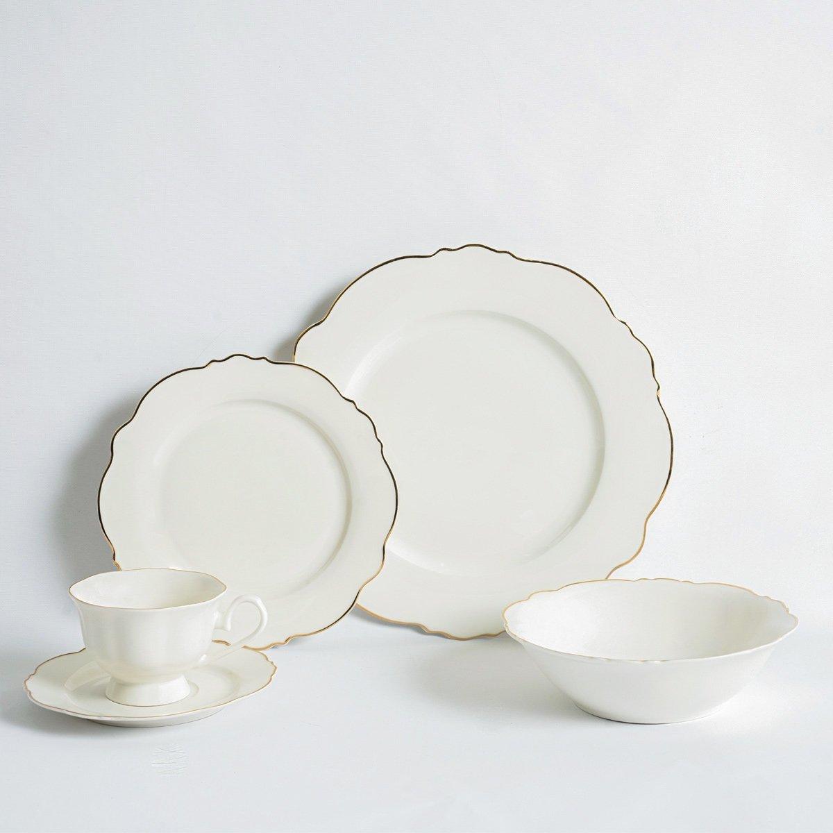 طقم عشاء على شكل ياسمين 30 قطعة أبيض/ذهبي