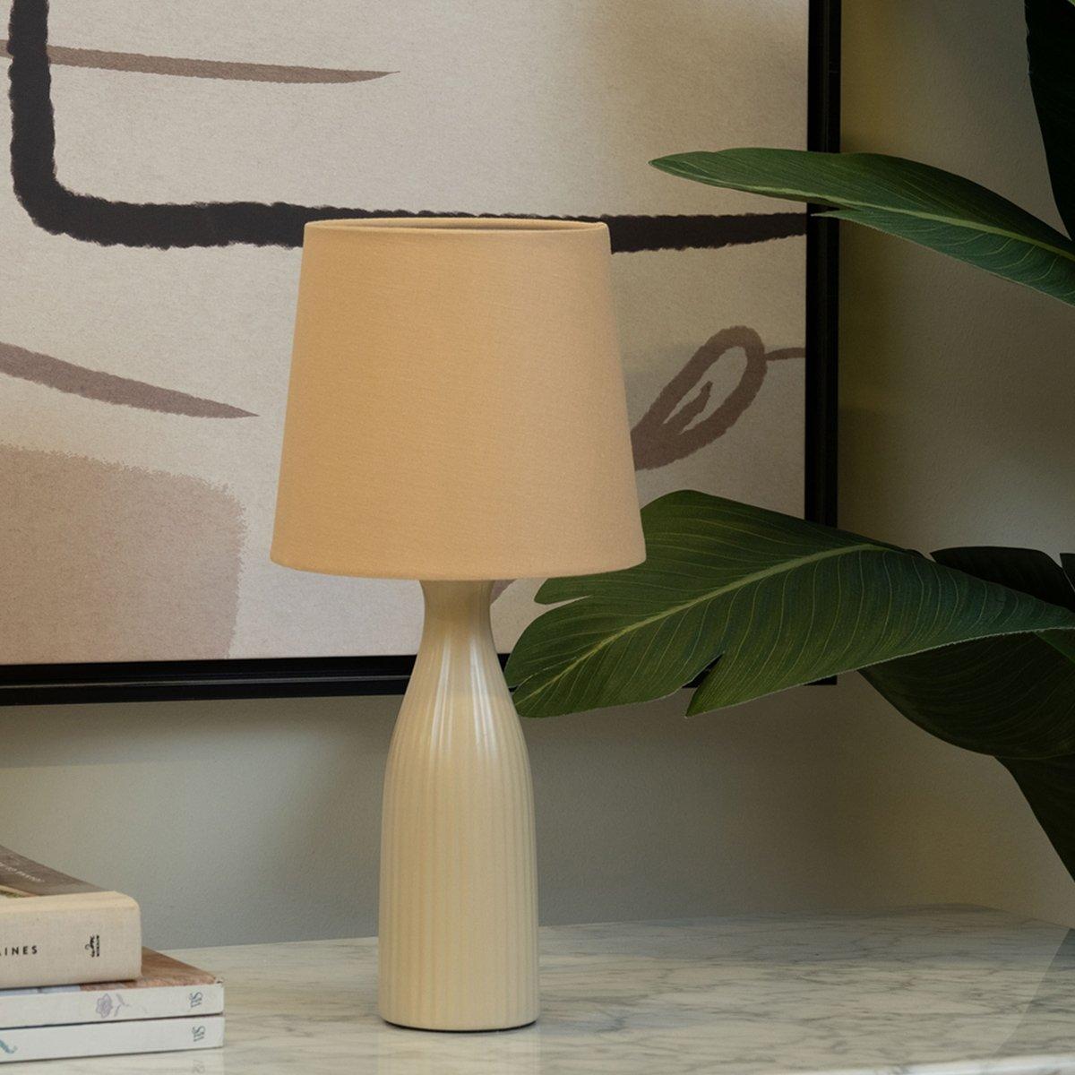 Ribbed Table Lamp Beige 36x18 Cm