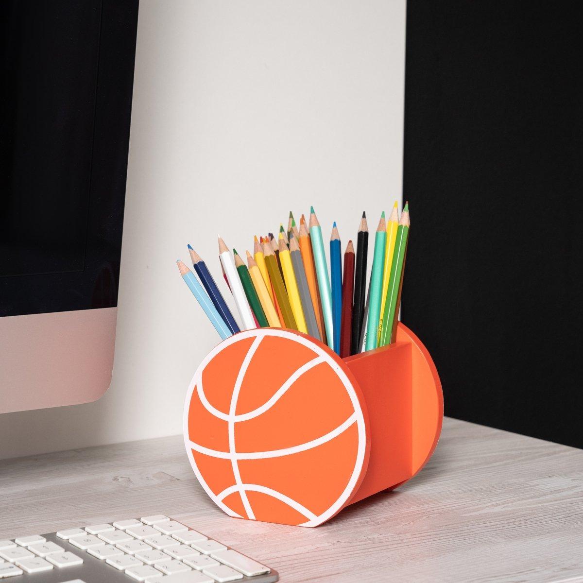 Buy Basketball kids pencil holder orange 12x8x9. 5 cm in Kuwait