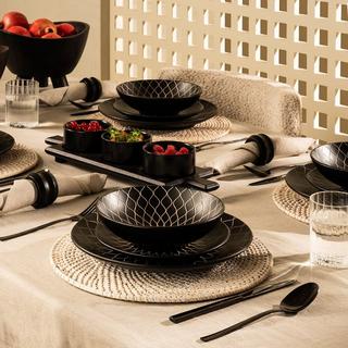 Buy Emboss stoneware dinner set 18pcs black in Kuwait