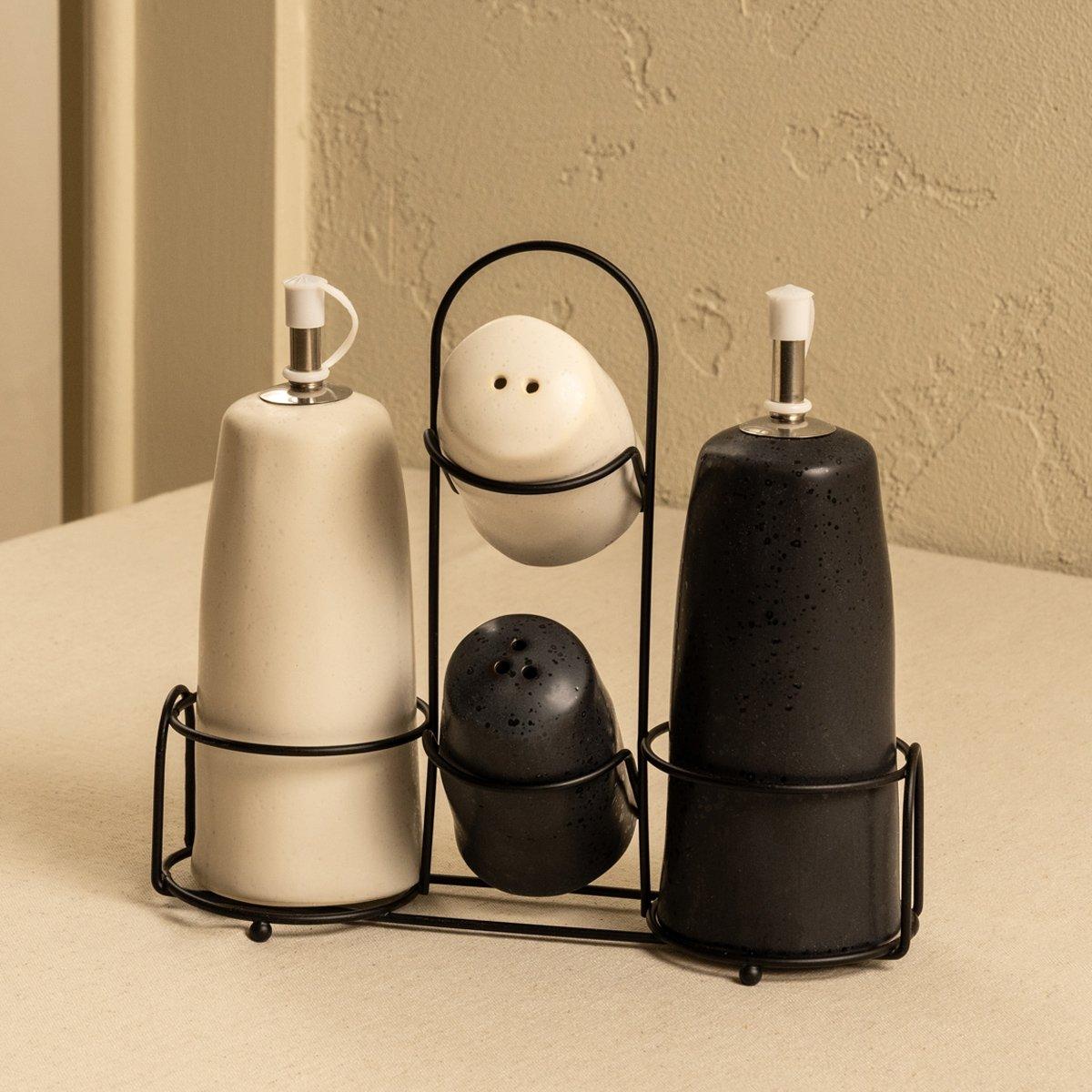 Buy Speckle porcelain seasoning set 5pcs black/white in Kuwait