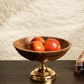 Buy Wooden palm serving bowl gold 30x29x23 cm in Kuwait