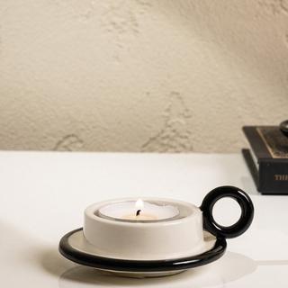 Buy Opaque candle holder black & white 9. 5x8x3 cm in Kuwait