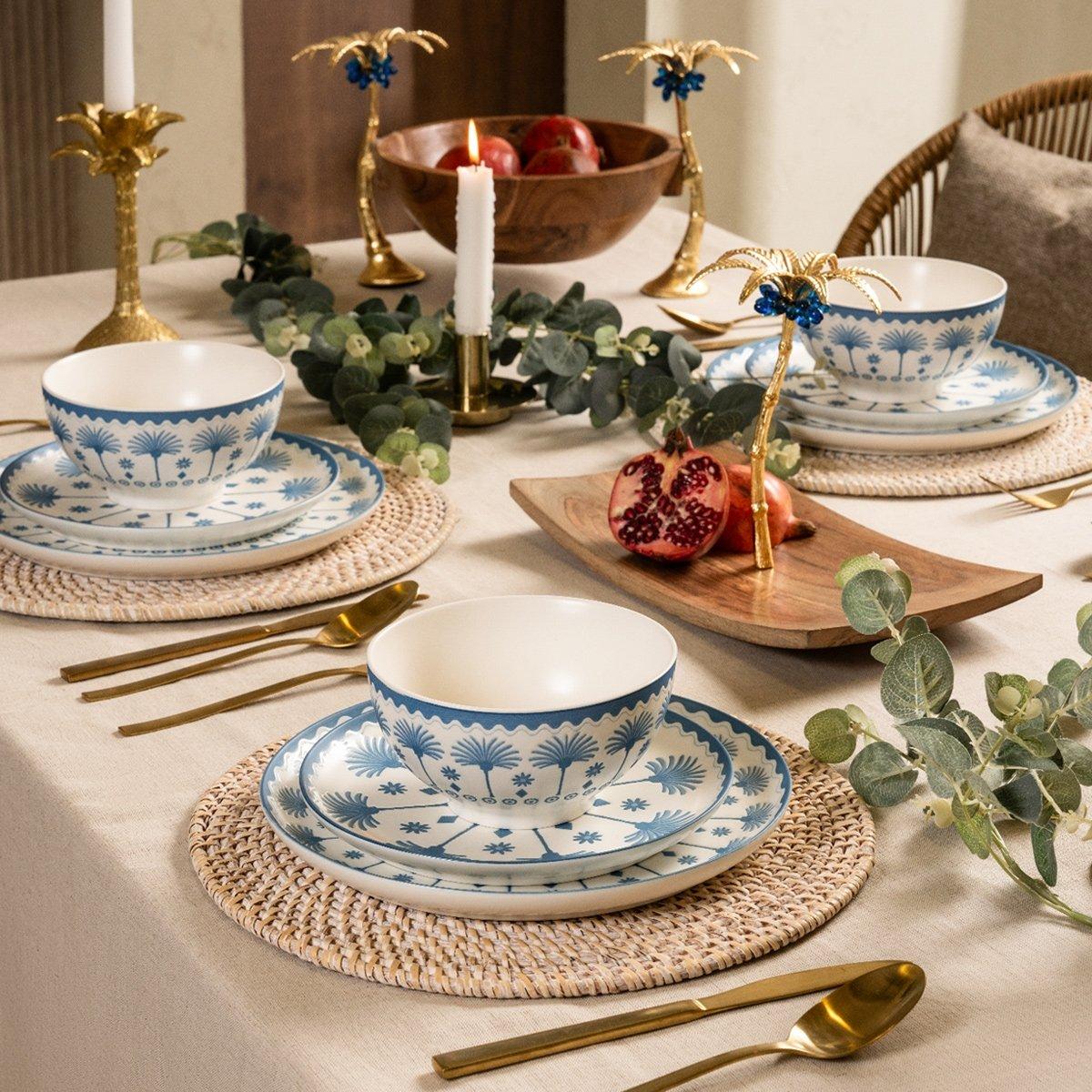 Buy Palm embossed dinner set 18pcs blue in Kuwait