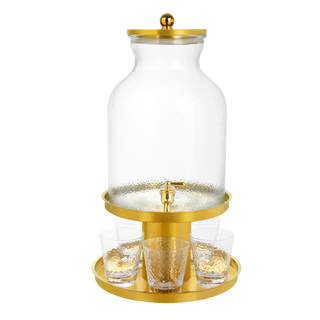 Buy Hammered dispenser+ 6pcs glass gold 11 ltr in Kuwait