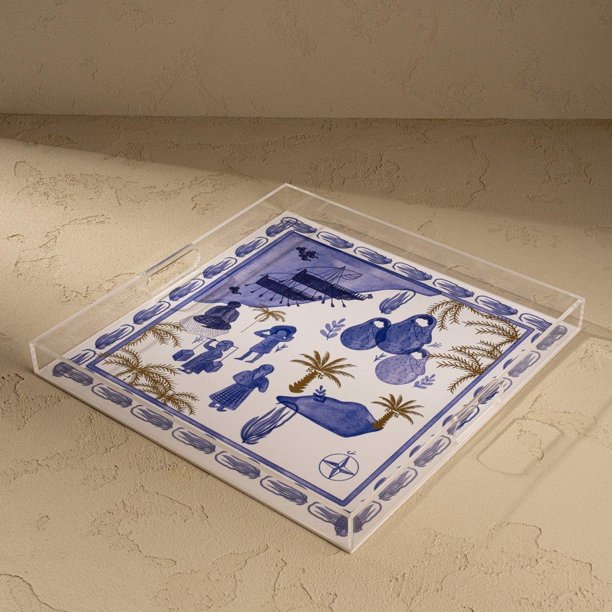 Buy Alheirat acrylic tray blue 39x39x4 cm in Kuwait