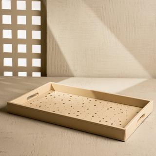 Buy Leather tray beige 52x32x4 cm in Kuwait