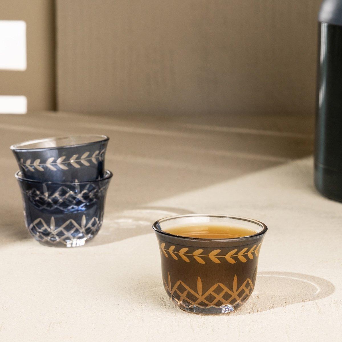 Buy Duo glass gahwa cup set 6pcs blue in Kuwait