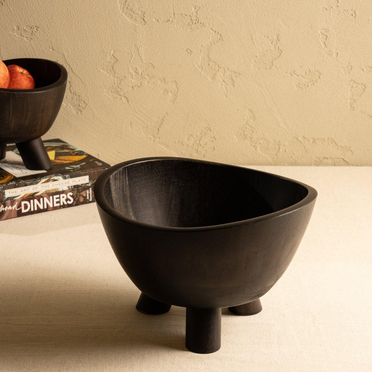 Buy Ruby wood footed bowl black 25x17 cm in Kuwait