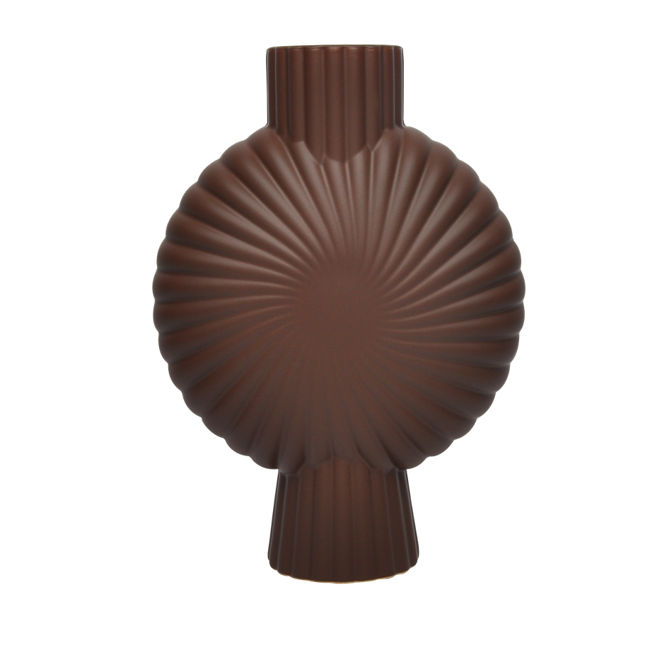 Buy Ribbed ceramic vase matte brown 25x12. 7x35. 2 cm in Kuwait