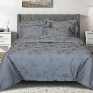 Buy Hibiscus 5 pcs satin jacquard duvet cover set grey 220x240 cm in Kuwait