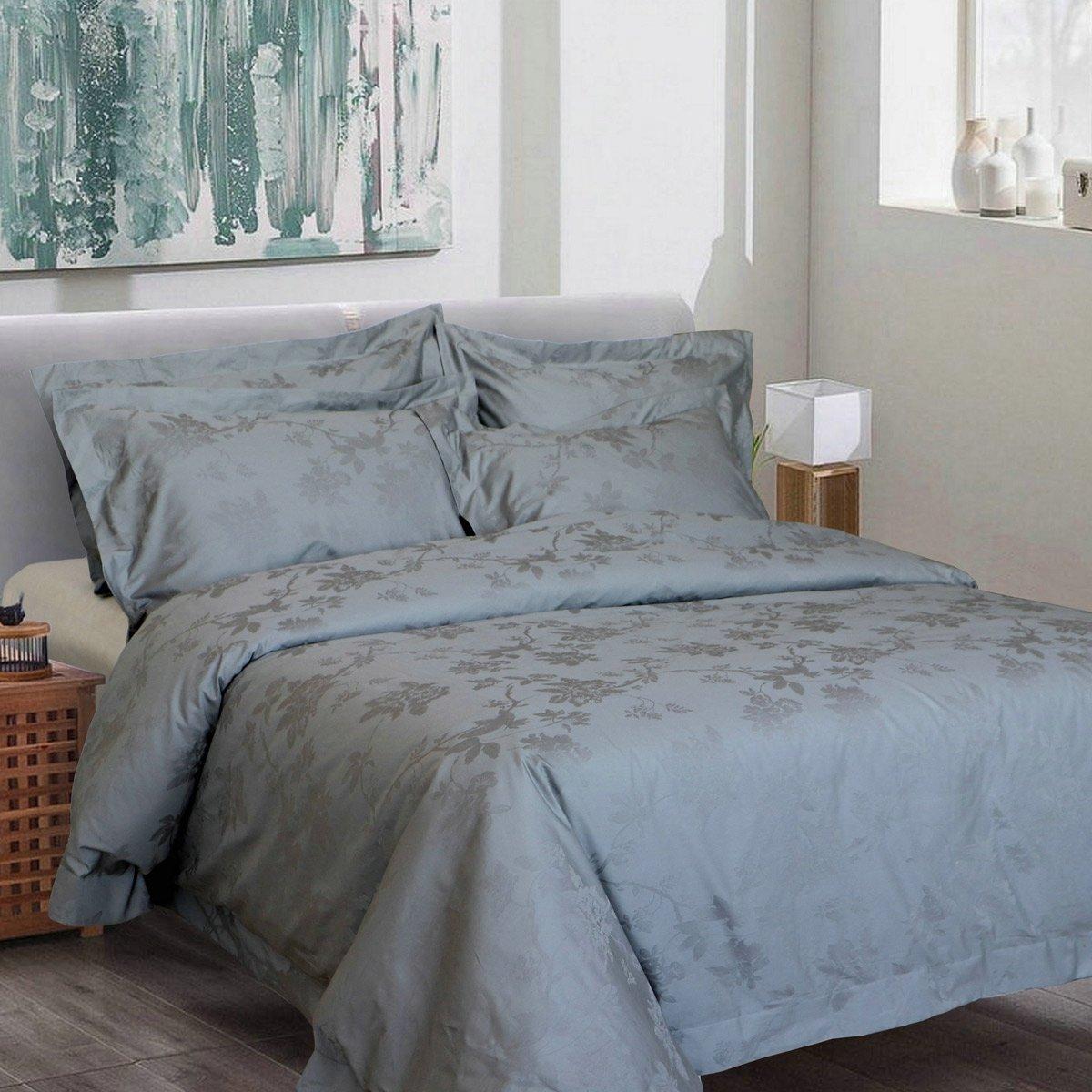 Hibiscus 5 Pcs Satin Jacquard Duvet Cover Set Grey 220X240 cm