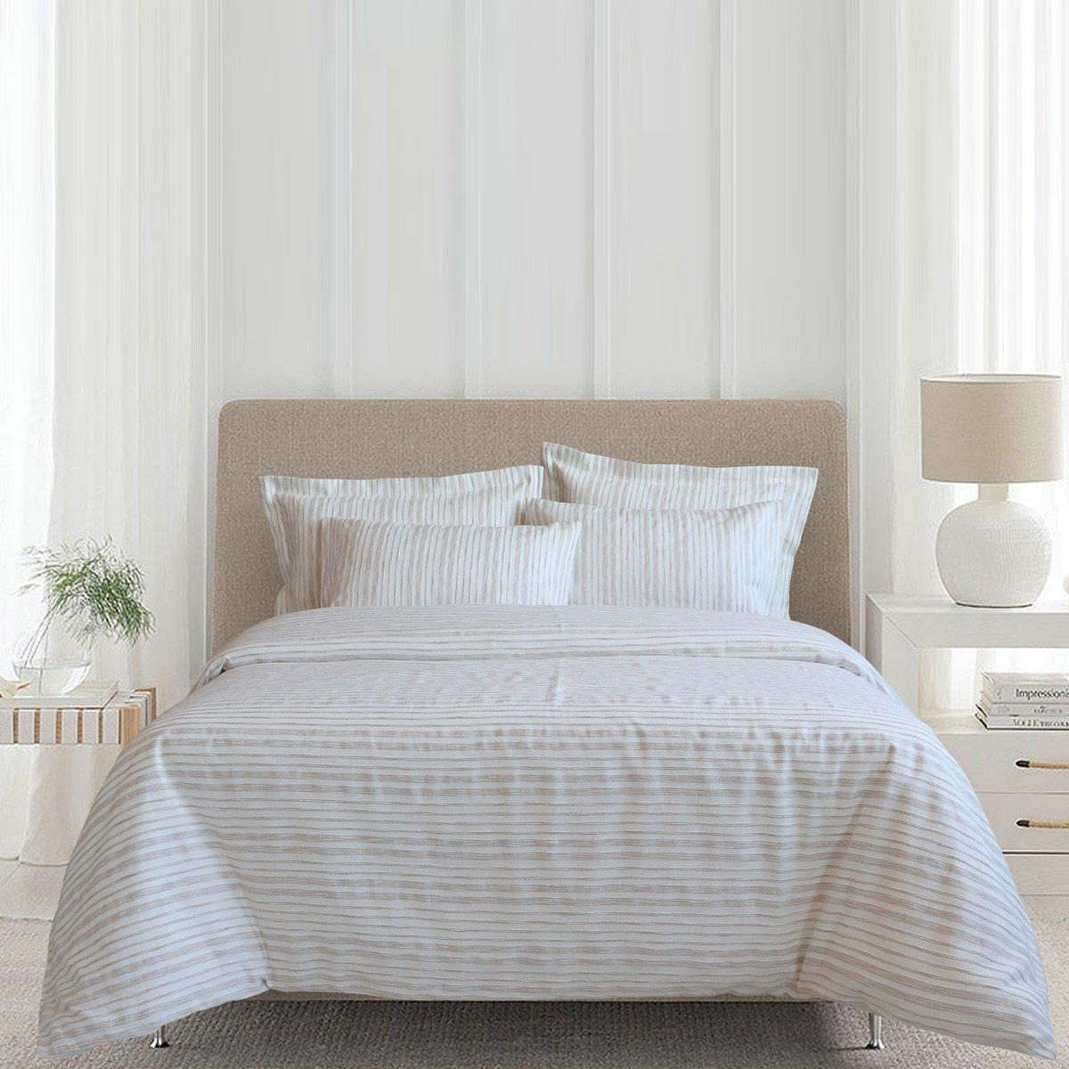 Buy Cece 5 pcs yarn dyed duvet cover set beige 220x240 cm in Kuwait