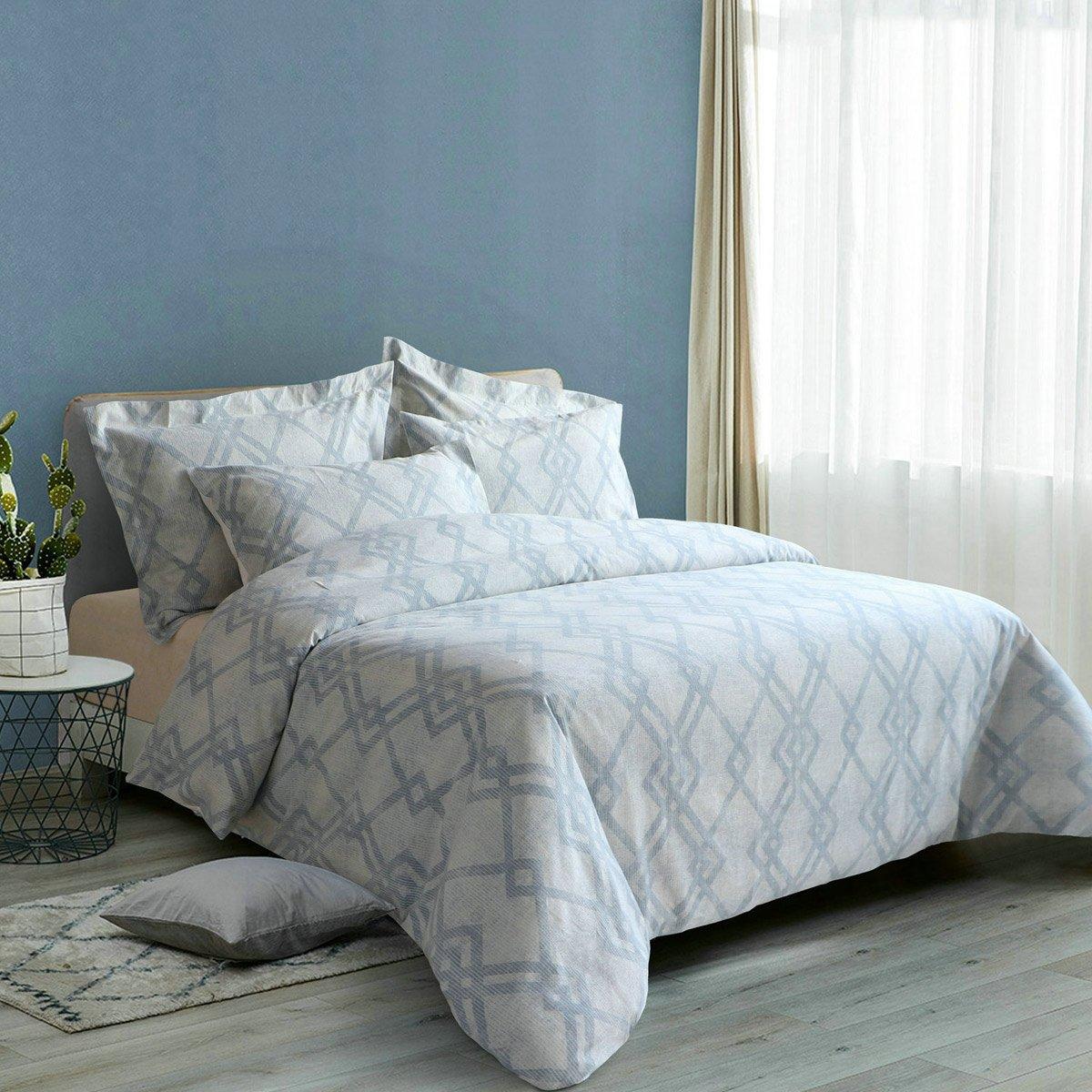 Emily 5 Pcs Yarn Dyed Duvet Cover Set Blue 240X260 cm