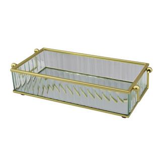 Buy Ribbed mirror deco tray gold 22x10x4. 5 cm in Kuwait