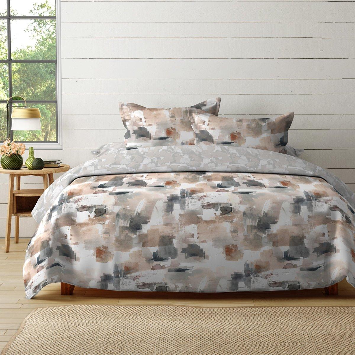 Buy Inky 5 pcs printed comforter set brown 240x260 cm in Kuwait