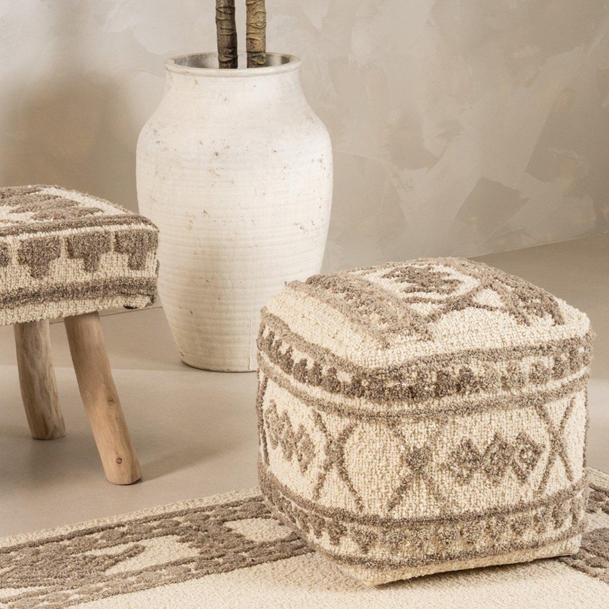 Buy Sada pouf ivory 40x40 cm in Kuwait