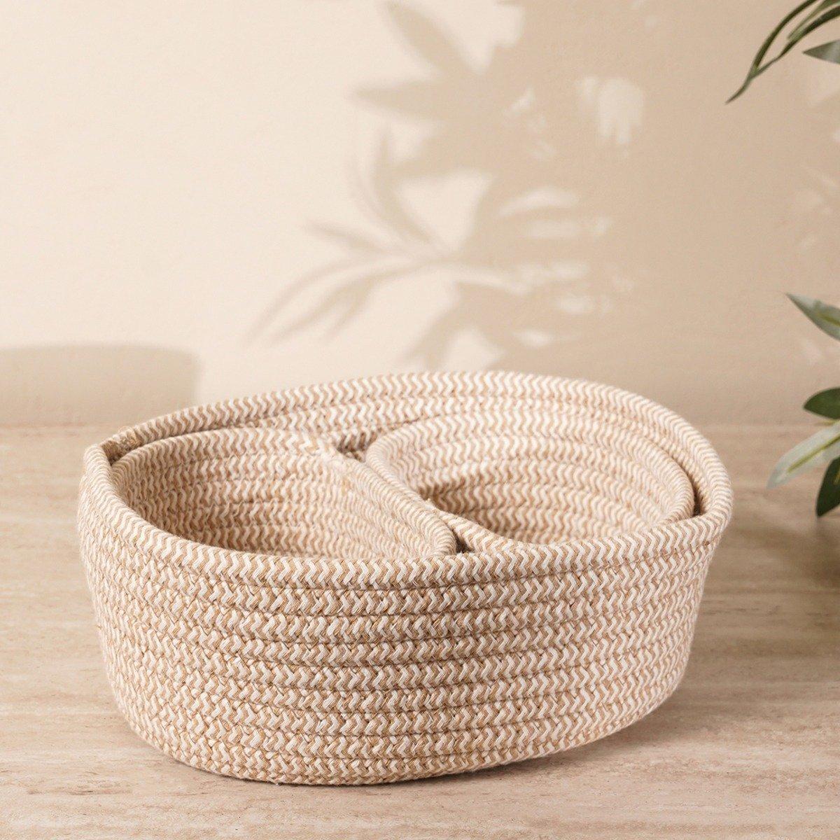 Rope Storage Basket Beige Set Of 3Pcs