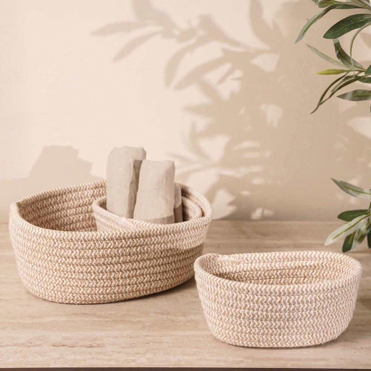 Rope Storage Basket Beige Set Of 3Pcs