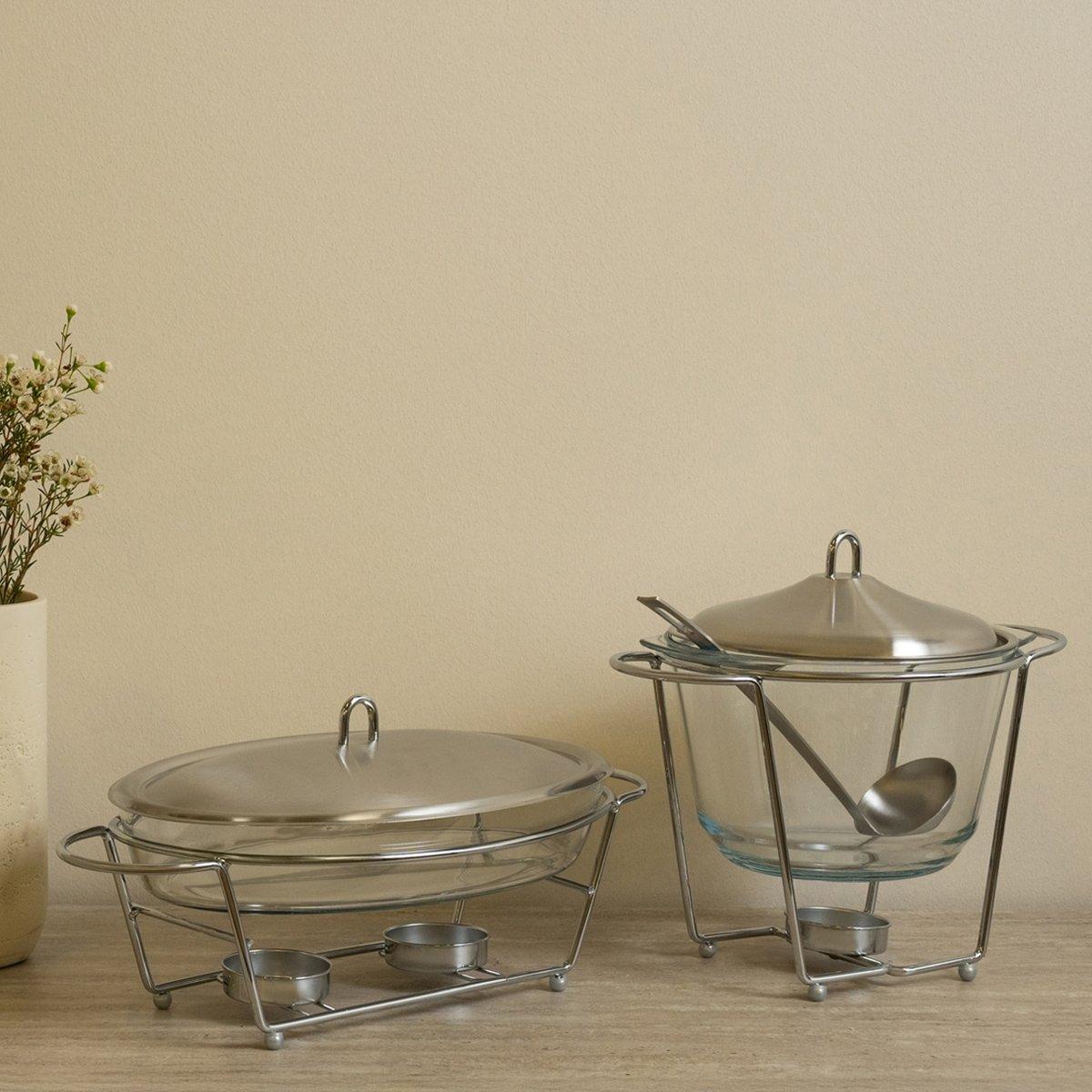 Finn Glass Oval Food Warmer Matte Silver 2.4 Litre