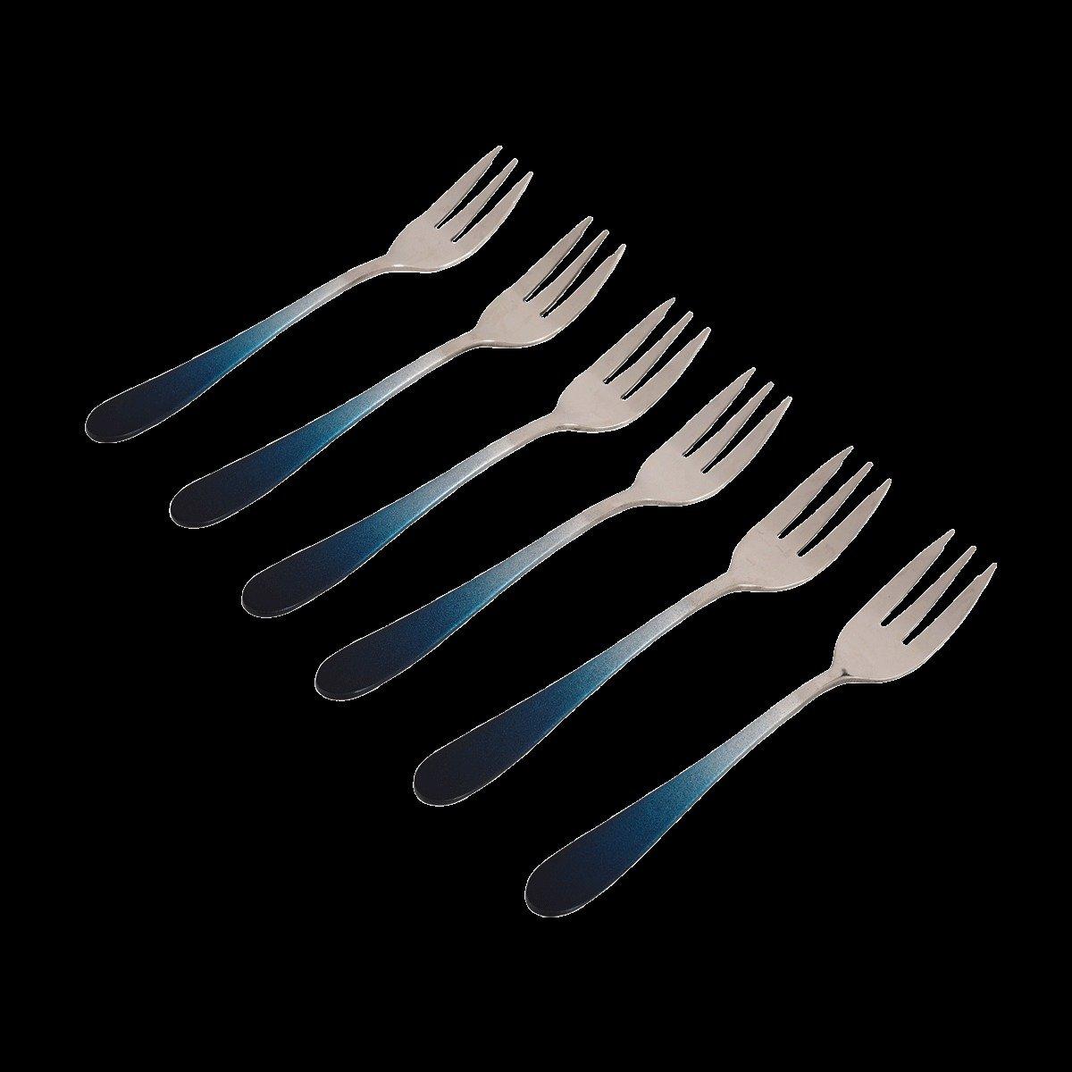 Coloured Stainless Steel Dessert Fork Set 6Pcs Blue