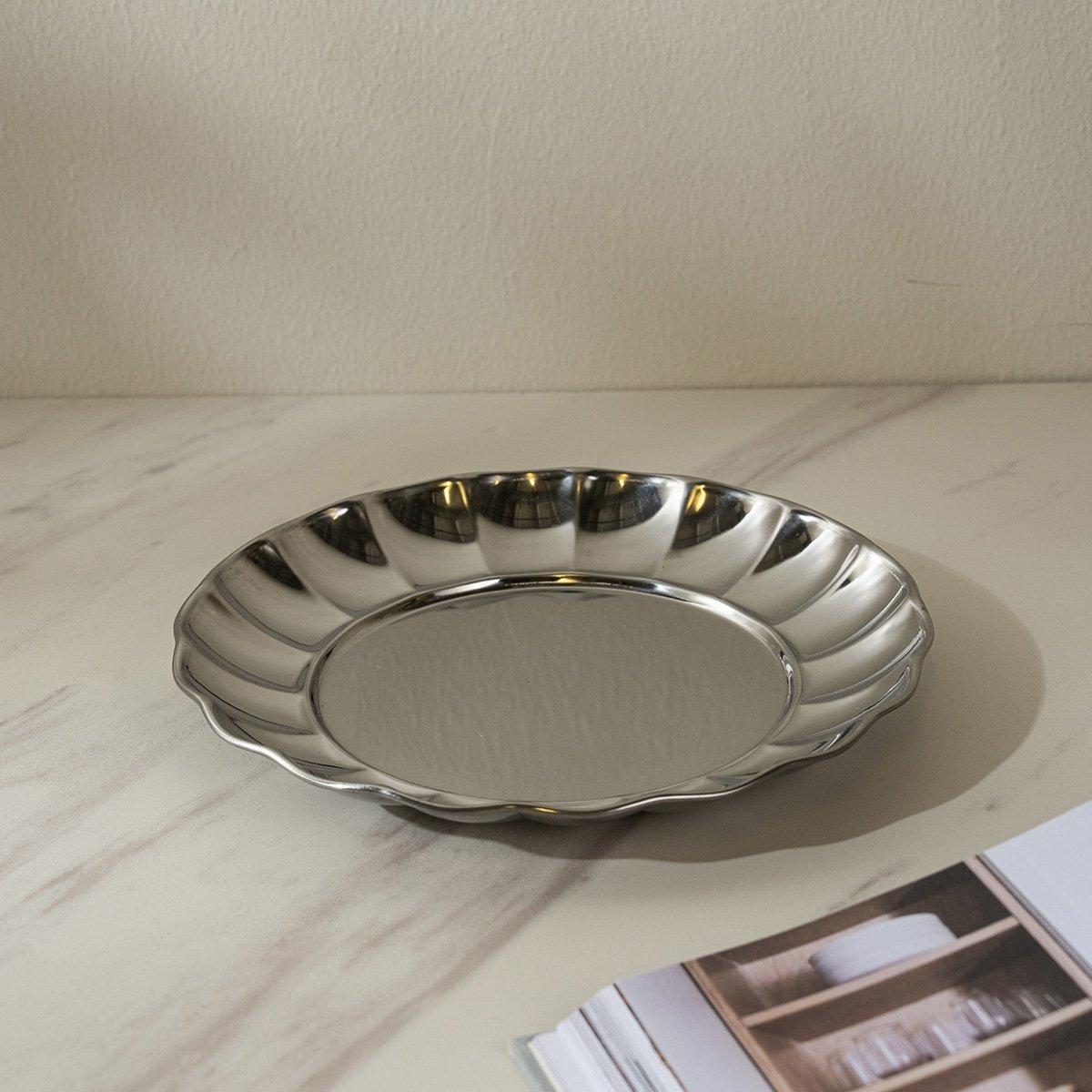 Bubble Round Metal Deco Plate Silver 18X18X2 cm 