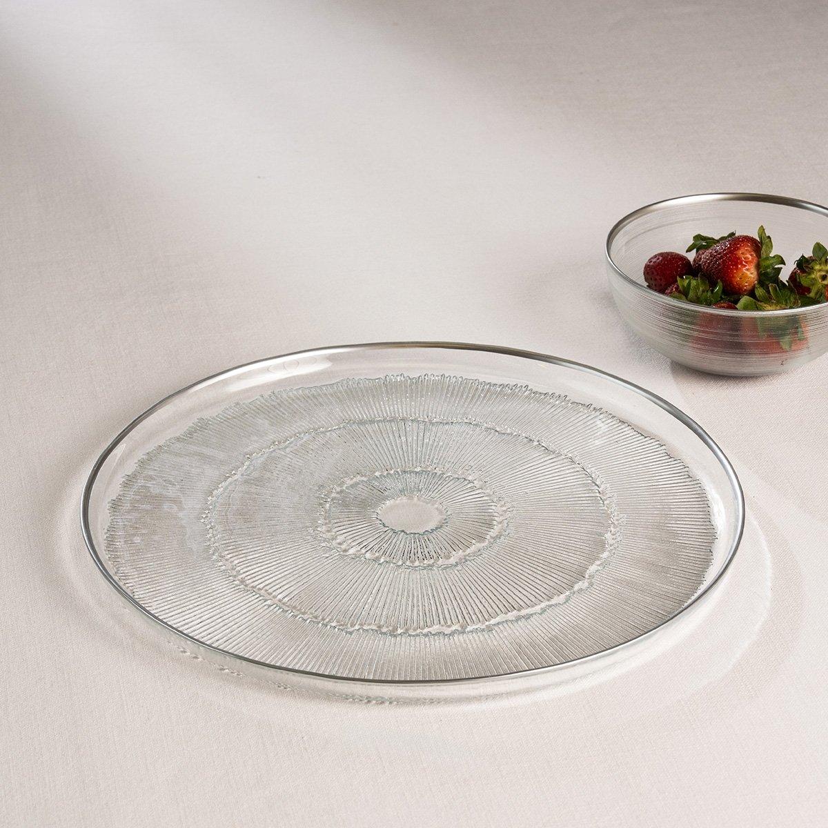 طبق تقديم زجاجي إكسير فضي قُطر 33 × ارتفاع 2 سم