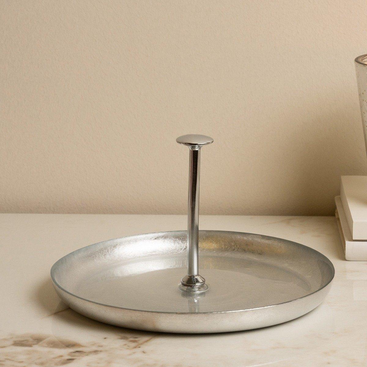 طبق تقديم زجاجي فينيزيا فضي قُطر 21 × ارتفاع 2 سم