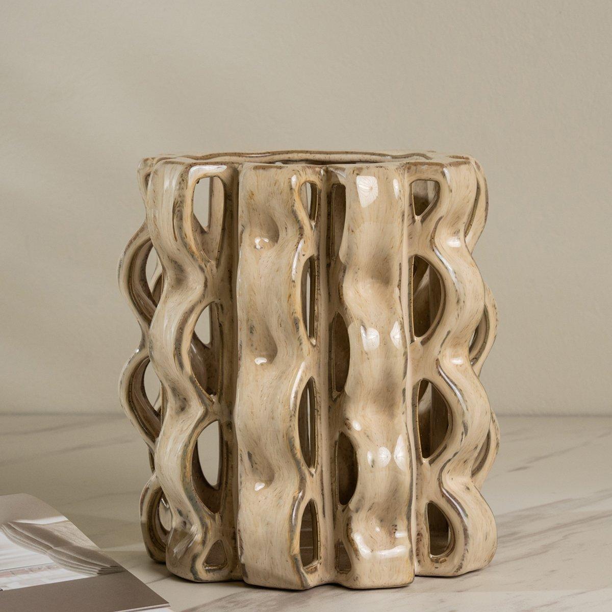 Laure Vase Beige 20.5X20.5X22.5 cm