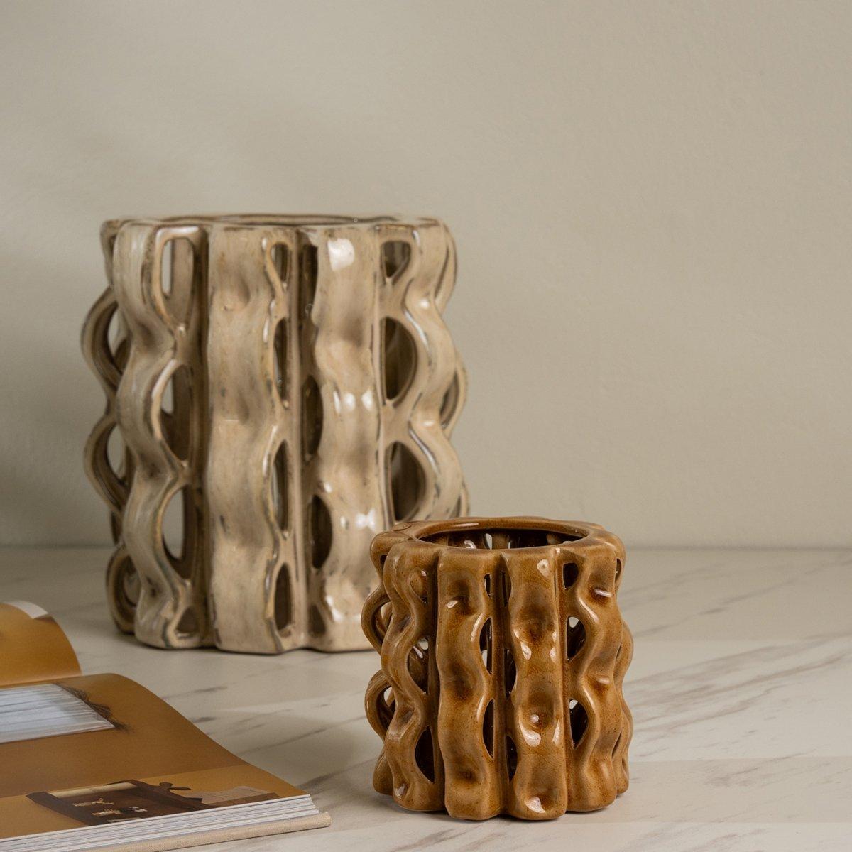 Laure Vase Beige 20.5X20.5X22.5 cm