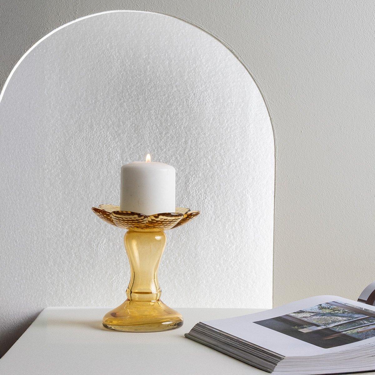 Lily Glass Candle Holder Brown 12.5X12.5X14.5 cm