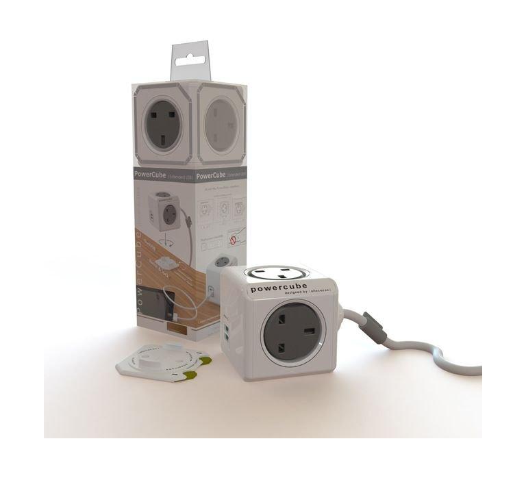 Allocacoc PowerCube Dual USB Port with 1.5 Meters Extended Cord (7400) - Grey