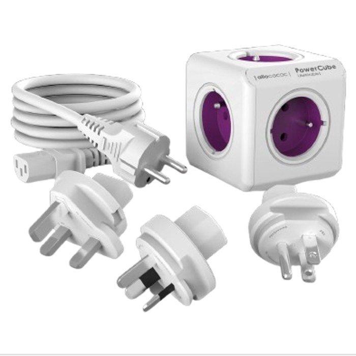 Allocacoc PowerCube 5 Socket Rewirable Travel Adapter - Purple
