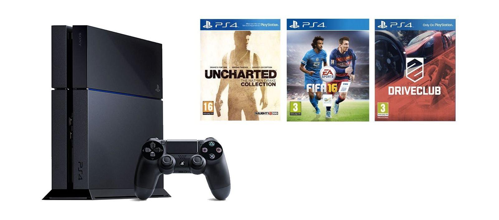 Sony PlayStation 4 1TB Console + Drive Club + Fifa 16 + Uncharted The