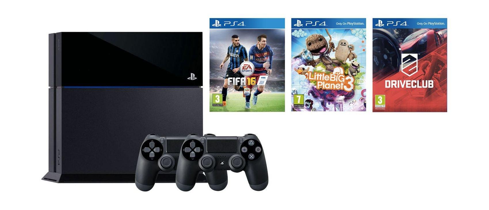 Sony PlayStation 4 1TB Console + 2 Controllers + Drive Club + Little Big Planet 3 + Fifa 16 PS4 Games
