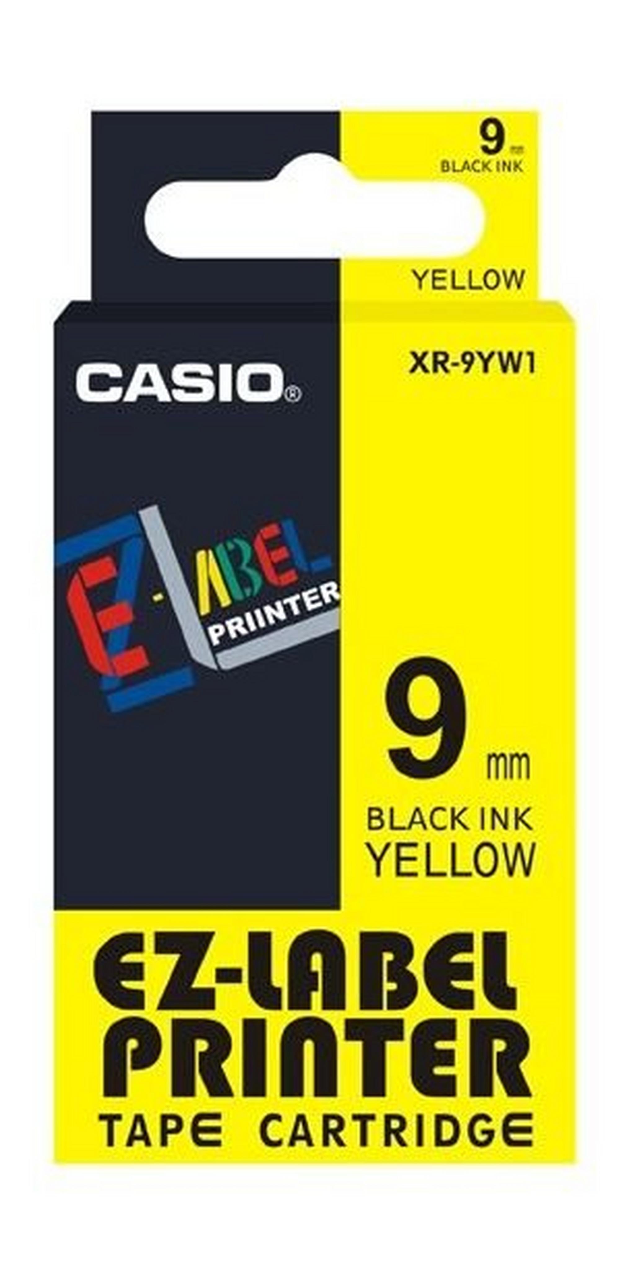 شريط طباعة الملصقات القياسي باللونين الأسود والأصفر بعرض ٩ ملم من كاسيو  (XR-9YW1)