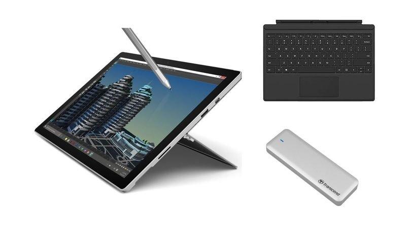Microsoft Surface Pro 4 Core i5 8GB RAM 256GB SSD 12.3-inch Tablet Silver + Microsoft Surface Pro 4 Type Cover Keyboard + Transcend JetDrive 720 240GB SSD Storage Kit