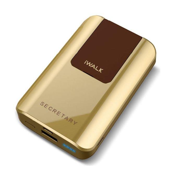 iWalk Secretary 10,000mAh Power Bank With Built-in Lightning and Micro USB With Phone Stand And Voice Prompt - Gold