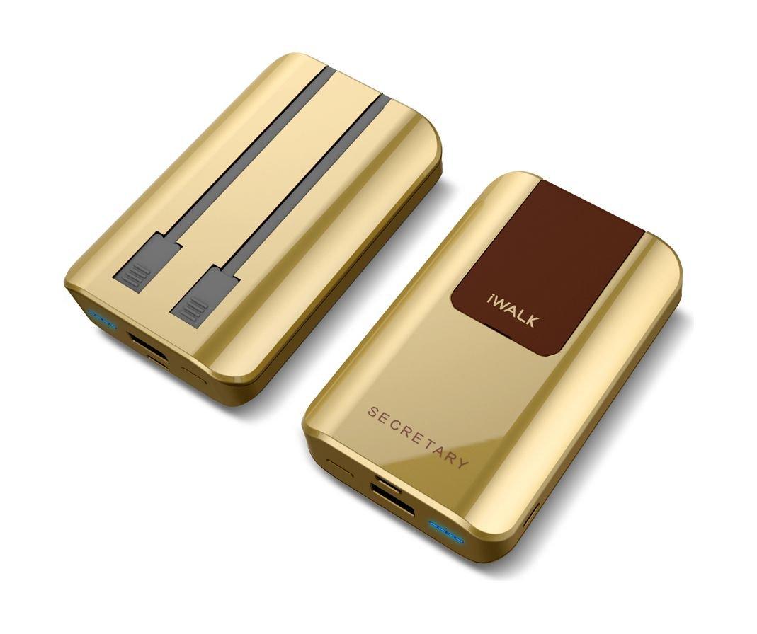 iWalk Secretary 10,000mAh Power Bank With Built-in Lightning and Micro USB With Phone Stand And Voice Prompt - Gold