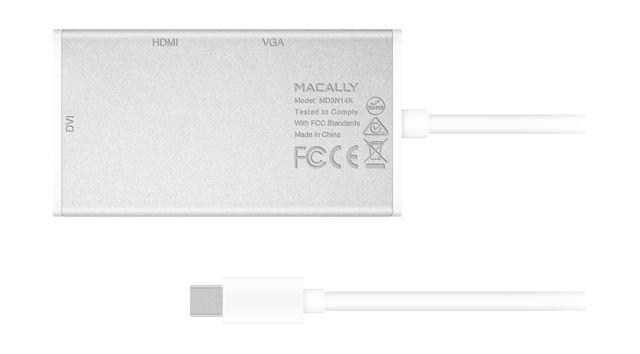 Macally Aluminum Mini DisplayPort VGA/DVI/HDMI Adapter - Silver