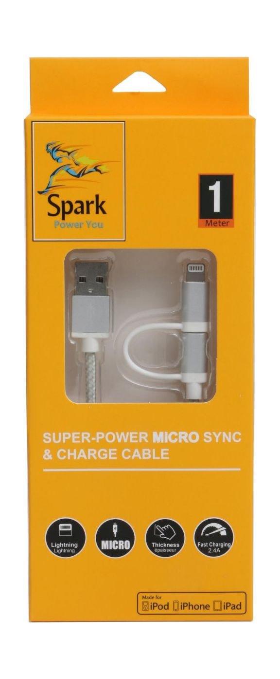 Spark 2in1 Charge and Sync USB to Lightning/Micro USB Cable 1 Meter