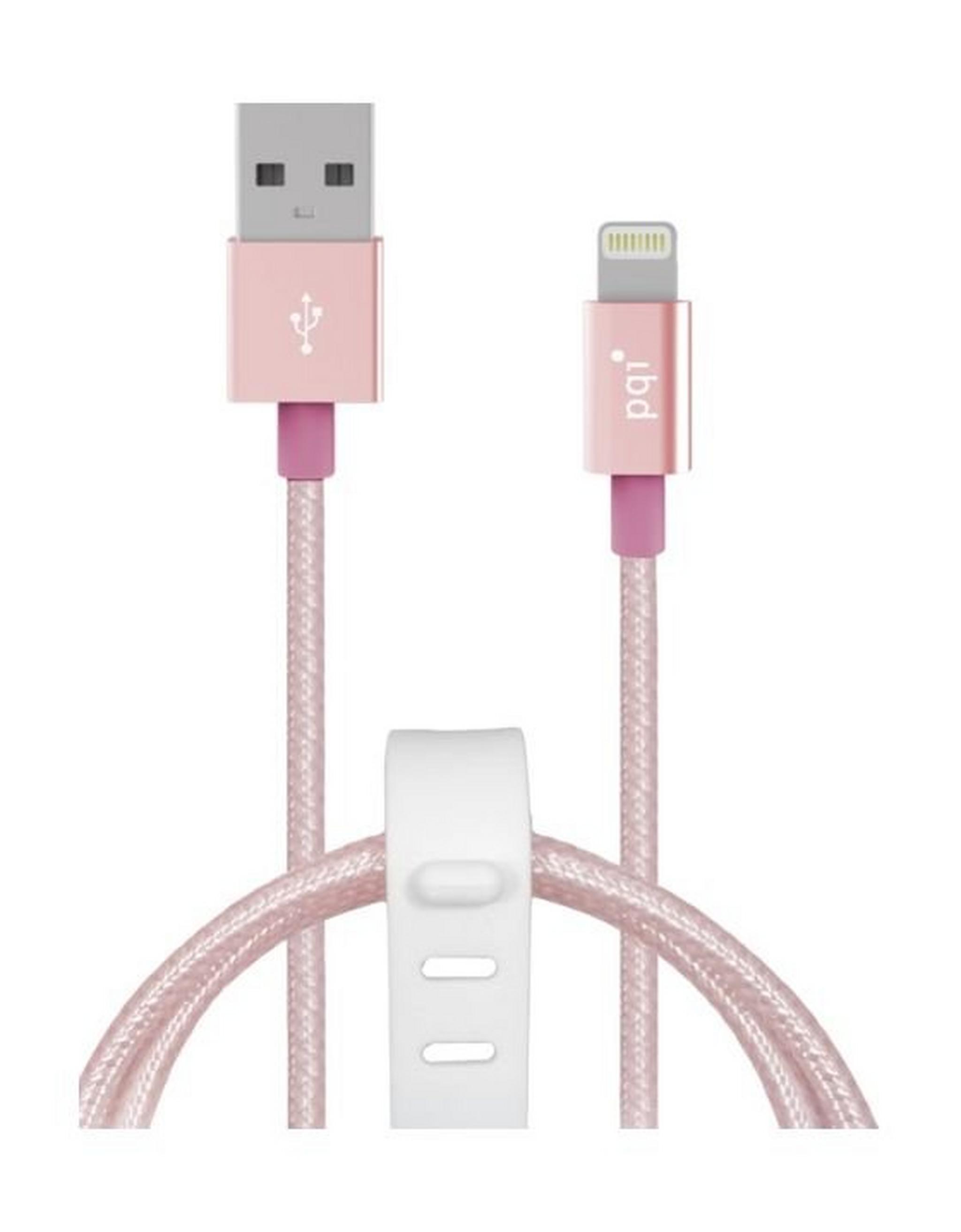 PQI 1m Wooven Lightning Cable To USB Cable -  Rose