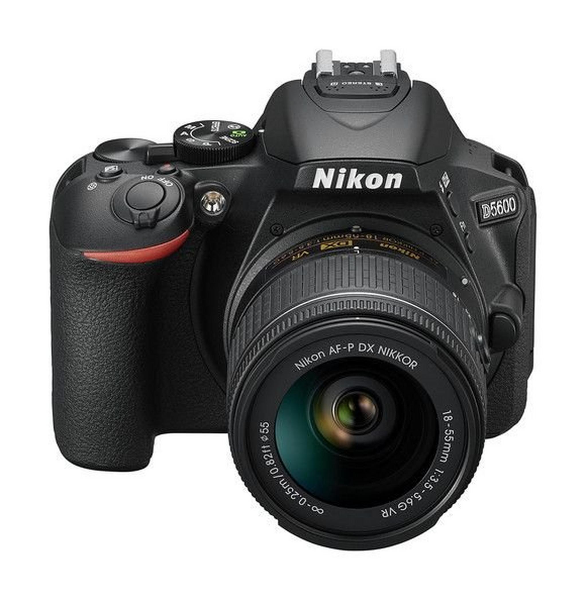 كاميرا نيكون الرقمية دي٥٦٠٠ - ٢٤,٢ ميجابكسل - واي فاي مع عدسة دي إكس ١٨-٥٥ ملم بفتحة إف / ٣,٥ - ٥,٦ جي في آر - أسود