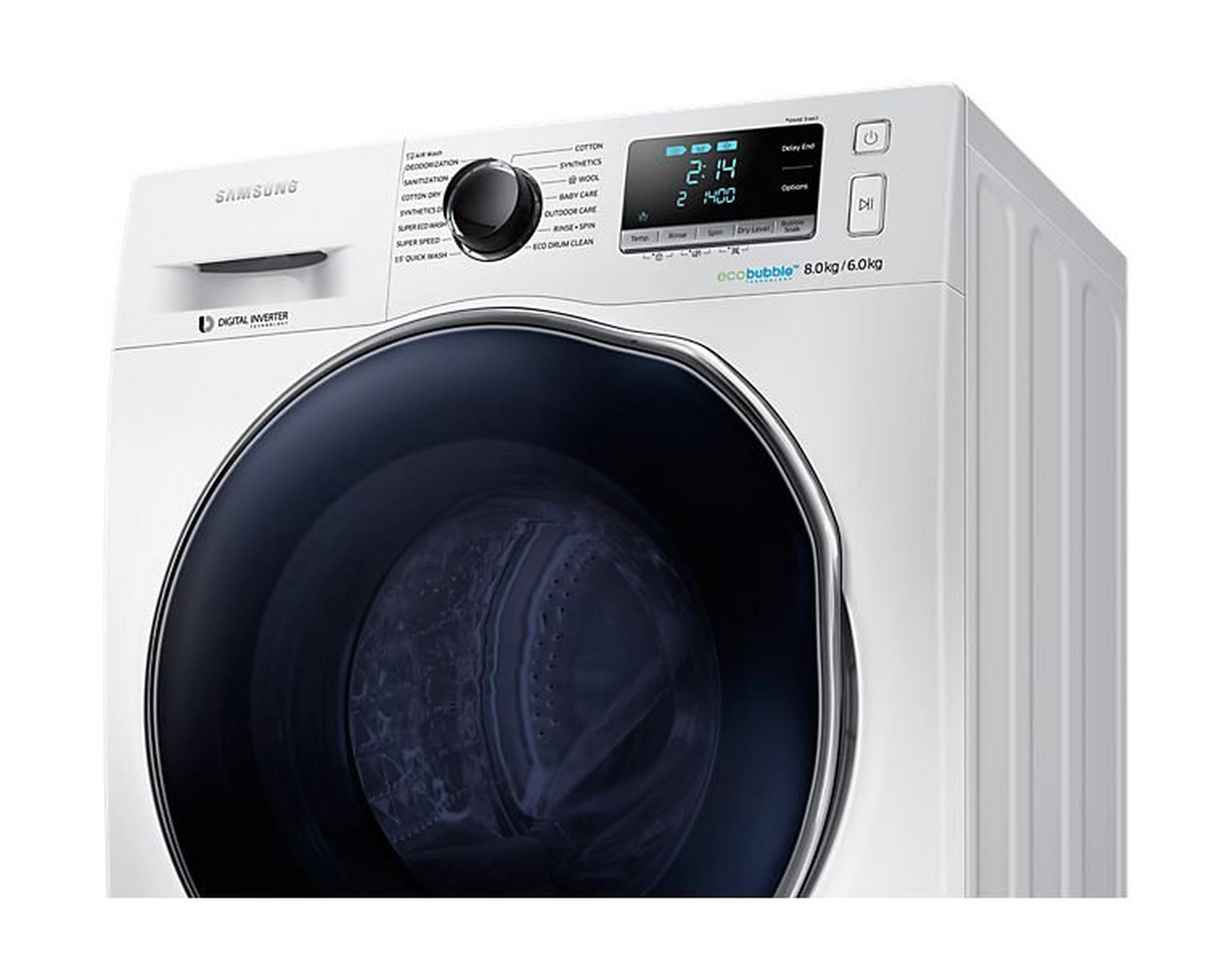 Samsung 8/6 Kg Front Load Washer Dryer with Eco bubble (WD80J6410AW) – White