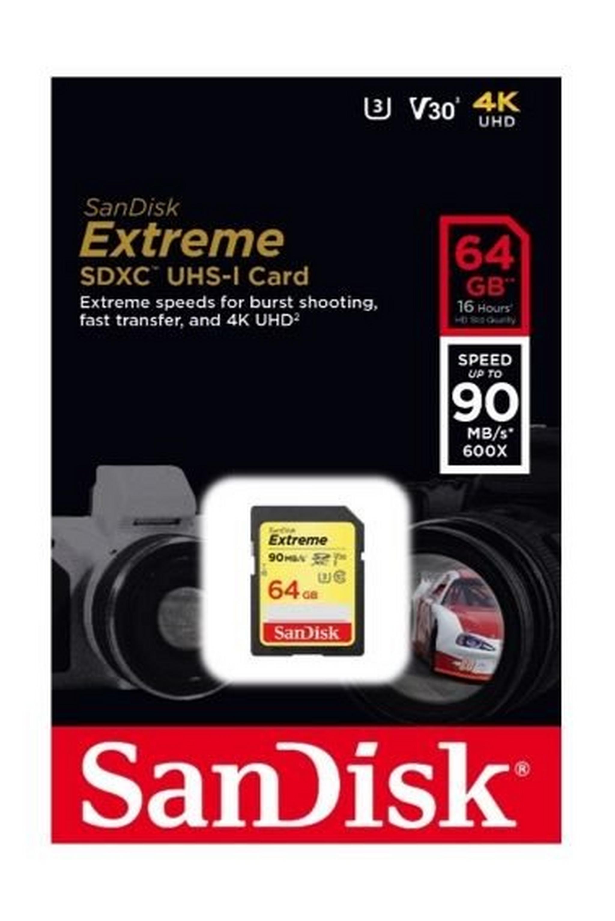 بطاقة الذاكرة سانديسك إكستريم إس دي إكس سي يو إتش إس-١ في ٣٠ - سعة ٦٤ جيجابايت - ٩٠ ميجابايت / ثانية